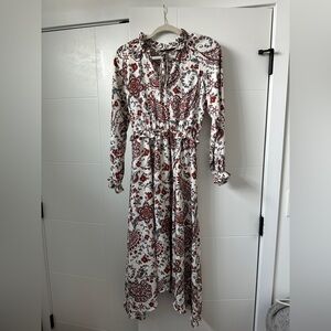 Floral Paisley Maxi Dress - Red and White